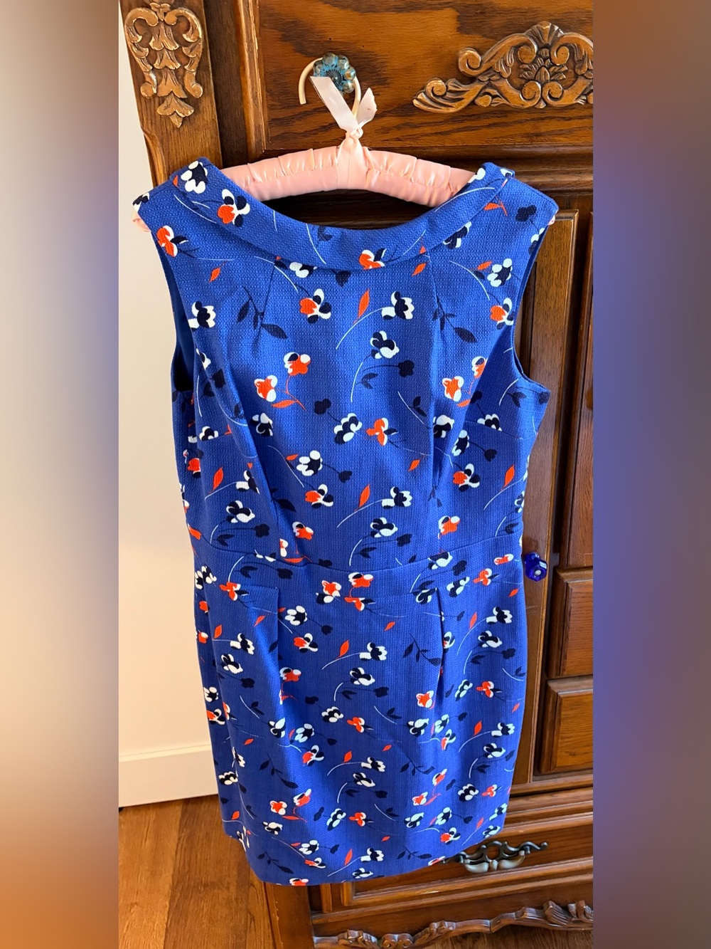 Boden Cobalt Blue Floral Sheath Dress with Red & White Accents